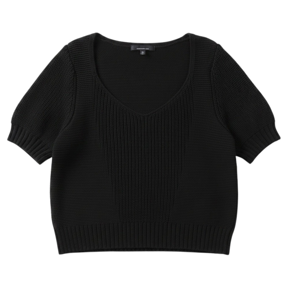 White House Black Market Sweater XL Black Puff Sleeve Sweetheart Pullover FLAW‎